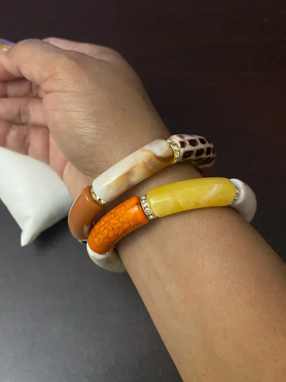 Handmade bracelet Bangle Set - Orange, Yellow, Cream